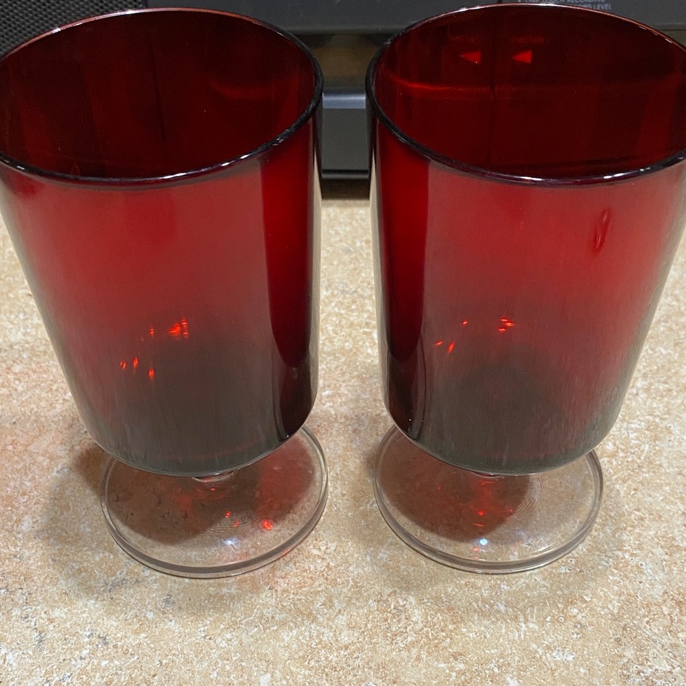 Vintage Luminarc Ruby Red Glasses Set of Two Made In France 5” X 3”